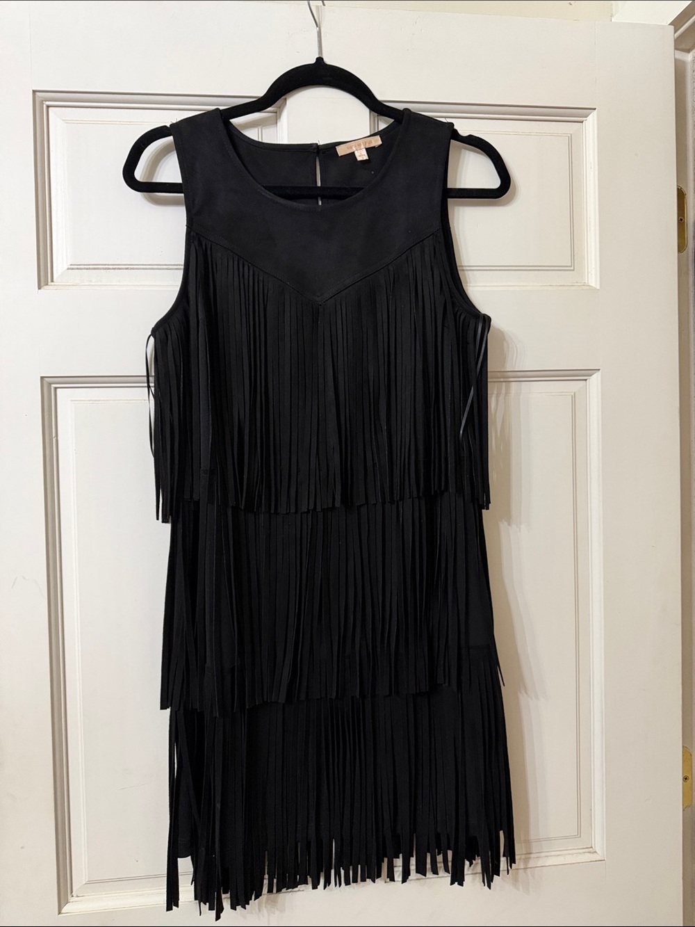 Skies Are Blue Black Tiered Fringe Mini Dress